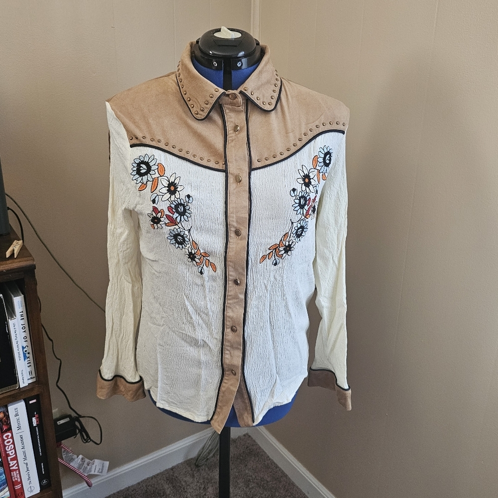 John Moon Embroidered Western Boho Button Down Fringe Tassel Shirt